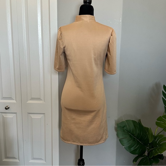 Nude Midi Chinese Collar Dress - Picture 2 of 3